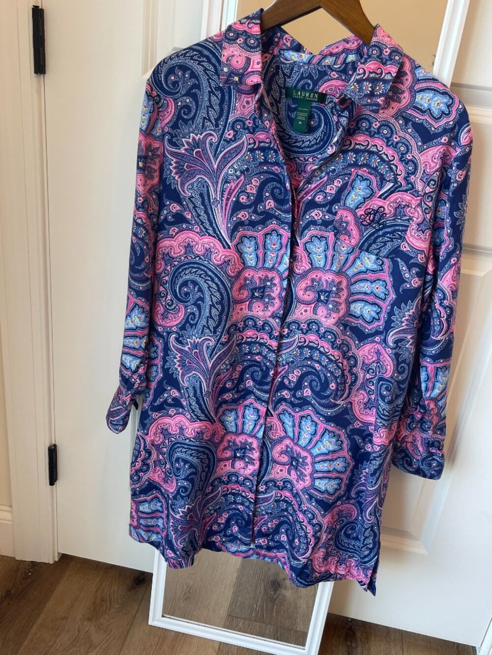Ralph Lauren Paisley Long Sleeve Button Down Dress Size M with Embroidered RL